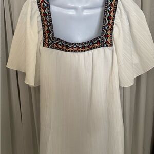 Summer Blouse with White Boxy appearance with Flutter Sleeves and Bib Collar